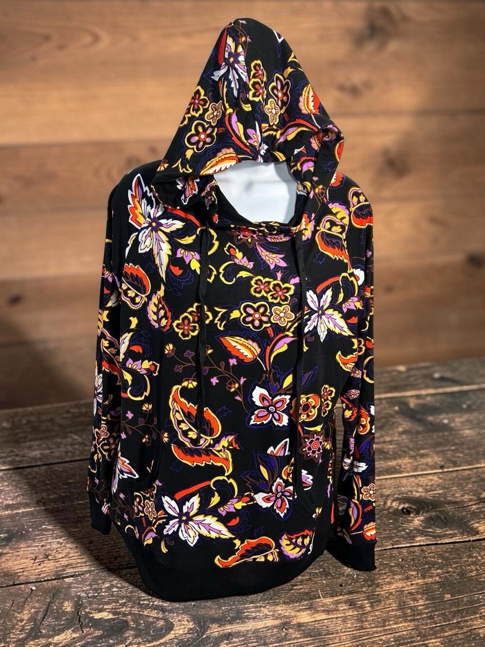 Lildy Super Soft Hoodie Sz M Colorful Floral Long-Sleeve Pullover Lounge New